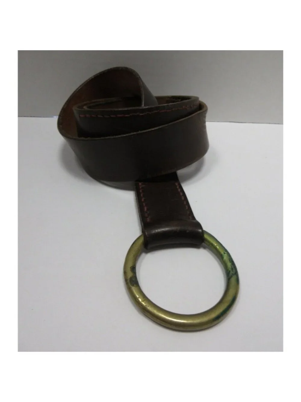 VINTAGE J Press Belt Leather Brass O-Ring Hook Buckle Handsewn *